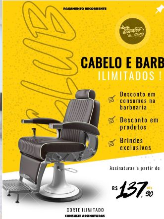 Arte oficial do Clube Brabos: cabelo e barba ilimitados com assinaturas a partir de R$ 137,90